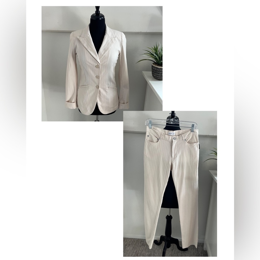 2 piece Agnes B. Paris pinstripe SUIT 100% cotton Sz 4